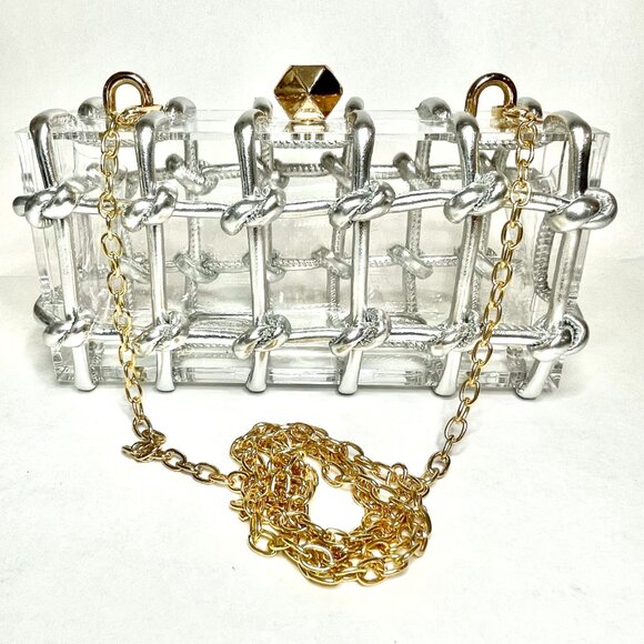 Acrylic Clutch/Crossbody Bag with silver knot design - Picture 8 of 14